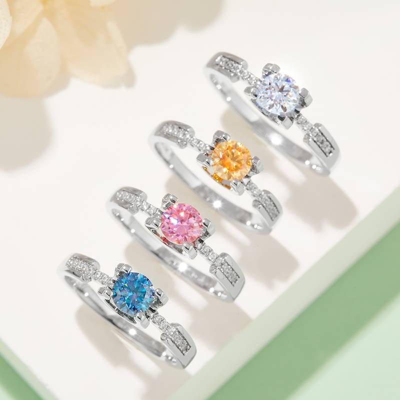 微镶牛头小蛮腰S925银镀白金MoissaniteWomen's Ring50分D级